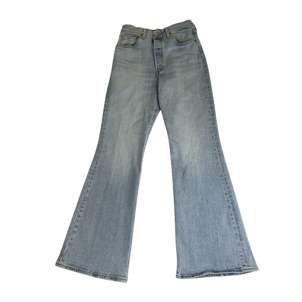 Levi's Ribcage Flare Jeans Tango Light Wash 28x32 Super High Rise Button Fly‎